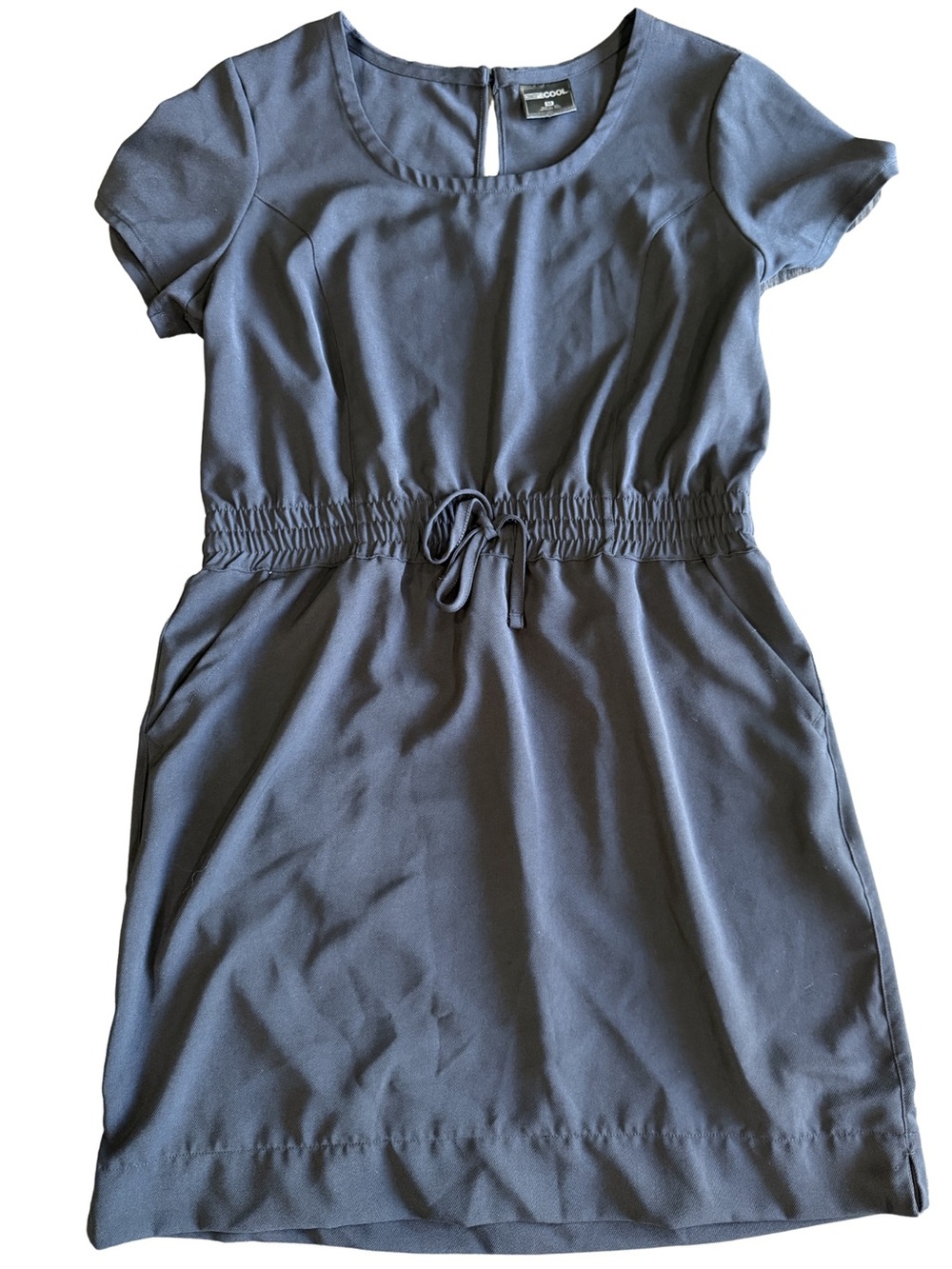 32 Degrees Cool Drawstring Dress Medium Black Soft Twill Pockets Casual Summer
